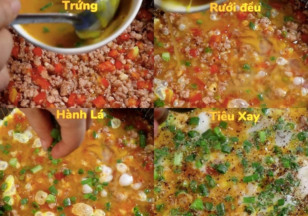 Chiên trứng và hoàn thành món ăn