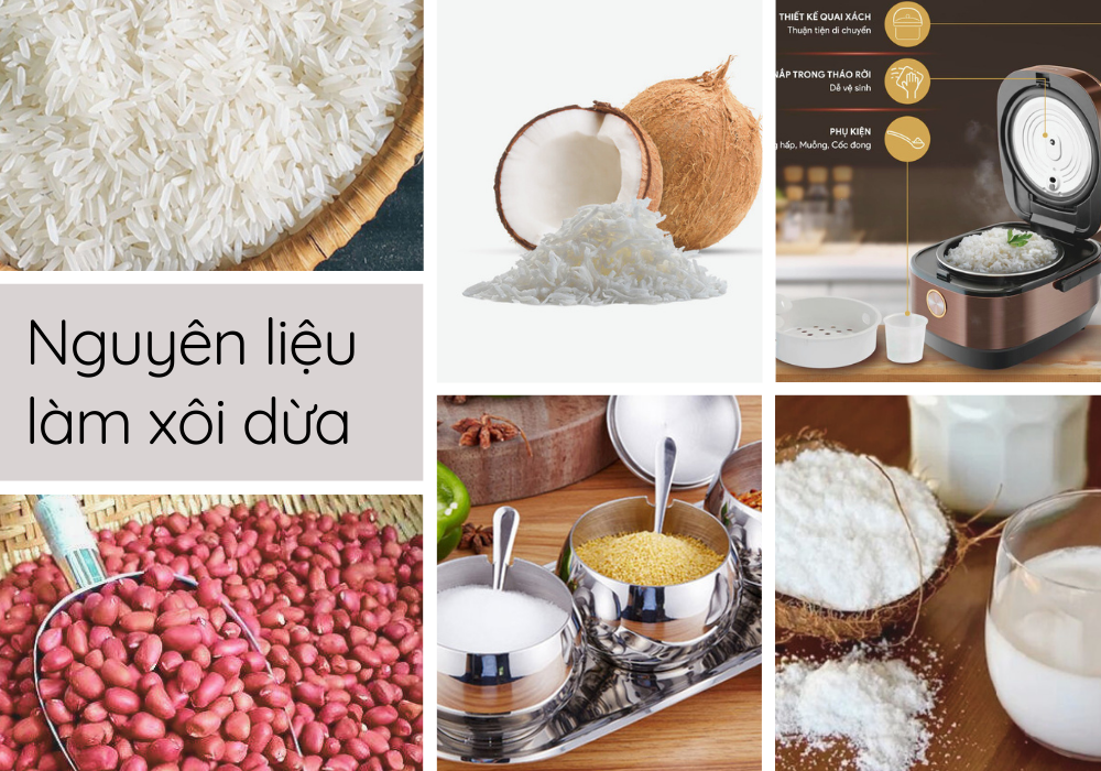 chuẩn bị nguyên liệu làm xôi dừa nồi cơm điện