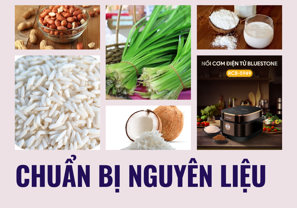 chuẩn bị nguyên liệu nấu xôi lá dứa bằng nồi cơm điện