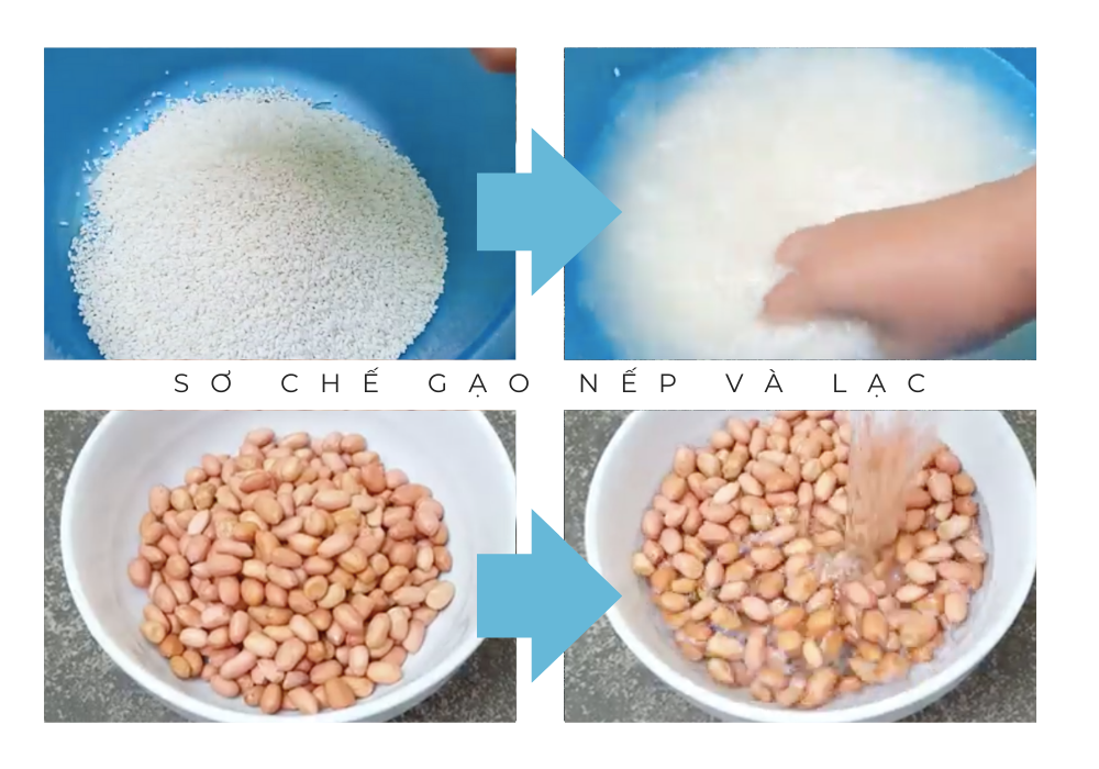 sơ chế gạo nếp và lạc