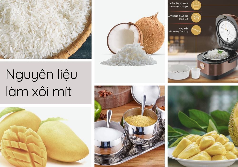 Nguyên liệu nấu xôi lá mít bằng nồi cơm điện