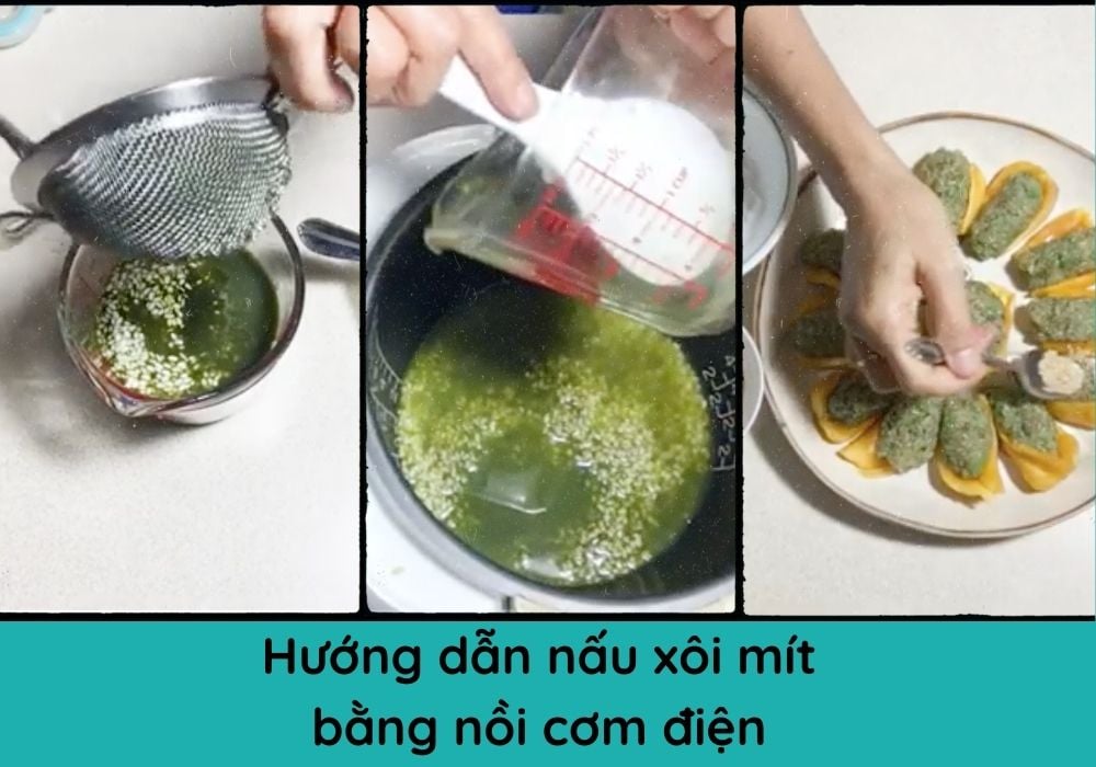 Thao tác nấu xôi mít bằng nồi cơm điện