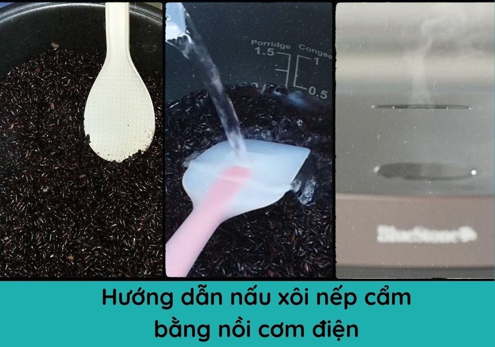 Nấu xối nếp cẩm bằng nồi cơm điện dễ dàng