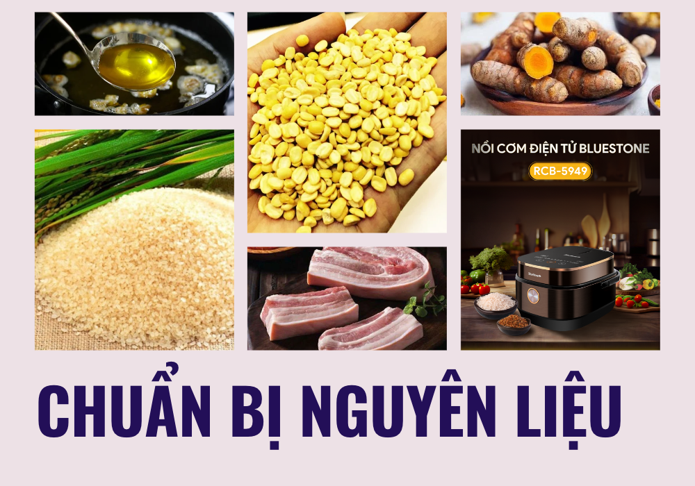 chuẩn bị nguyên liệu nấu xôi xéo bằng nồi cơm điện