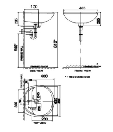 Bản vẽ chậu rửa treo tường American Standard VF-0940.1H