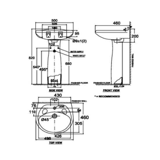 Bản vẽ chậu rửa mặt lavabo treo tường American Standard VF-0969.1H