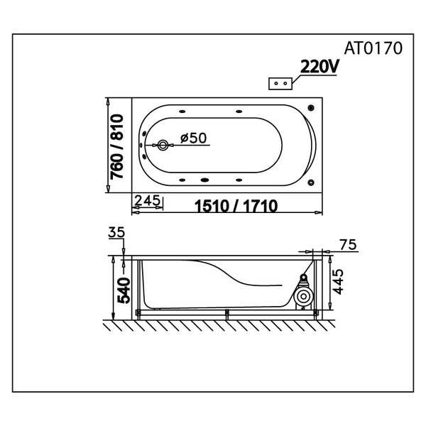 AT0170 Bồn Tắm Không Chân - Không Yếm - Bùi Minh