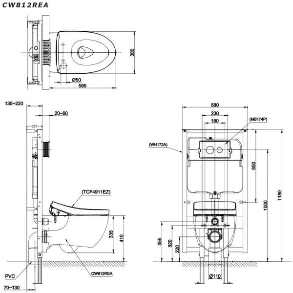 Bàn cầu treo tường Toto CW812REA#W/TCF47360GAA#NW1/WH172AAT/TCA546/MB171M#SS - Bùi Minh