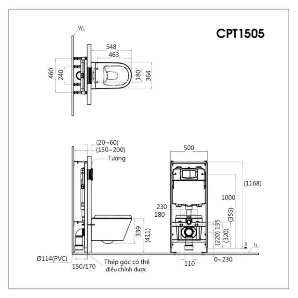 Bản vẽ bàn cầu thùng nước âm tường Caesar CPT1505 - Bùi Minh