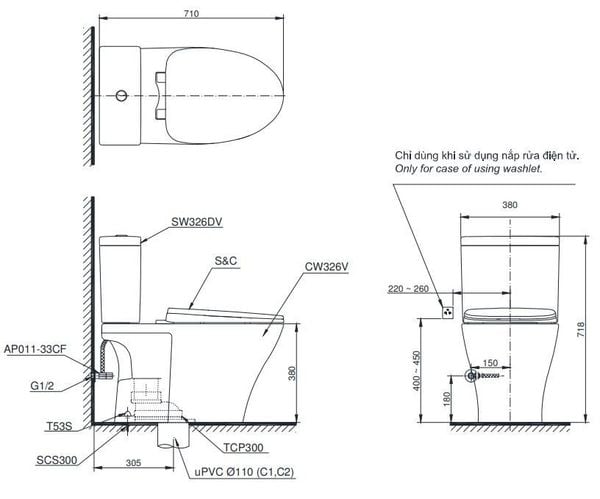 Bàn cầu 2 khối Toto CS326DT3#XW - Bùi Minh