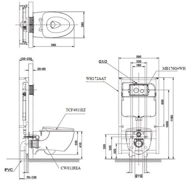 Bàn cầu treo tường TOTO CW812RA#W/TCF23410AAA#NW1/WH172A/MB174P#WH - Bùi Minh