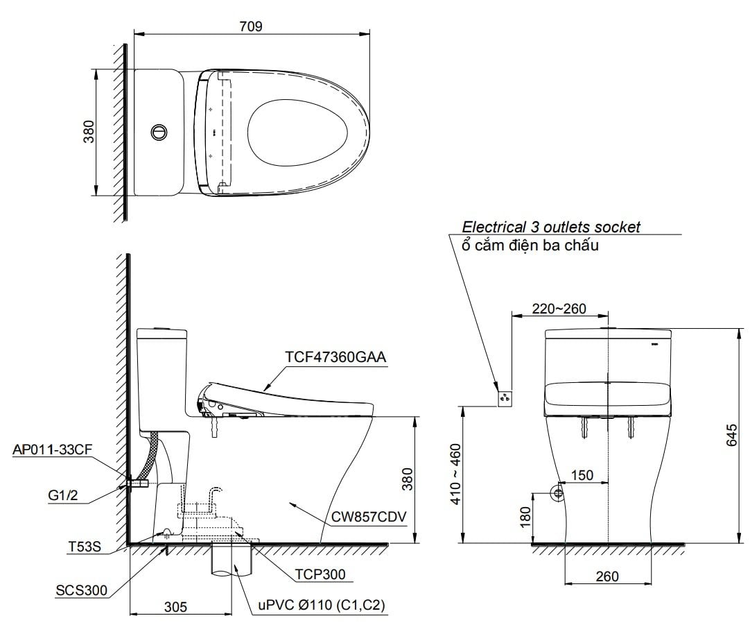 Bàn cầu điện tử TOTO MS857CDW23#XW - Bùi Minh