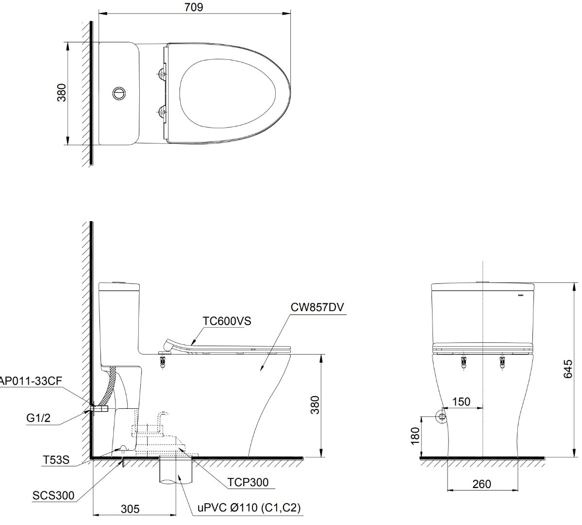 Bản vẽ bồn cầu TOTO MS857DE4#XW - Bùi Minh
