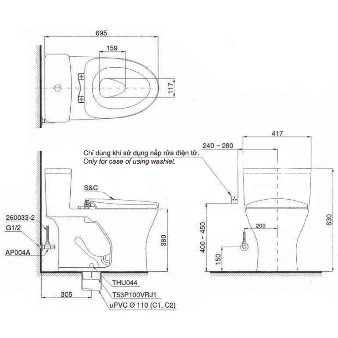 Bản vẽ bàn cầu Toto MS885CDW23#XW - Bùi Minh