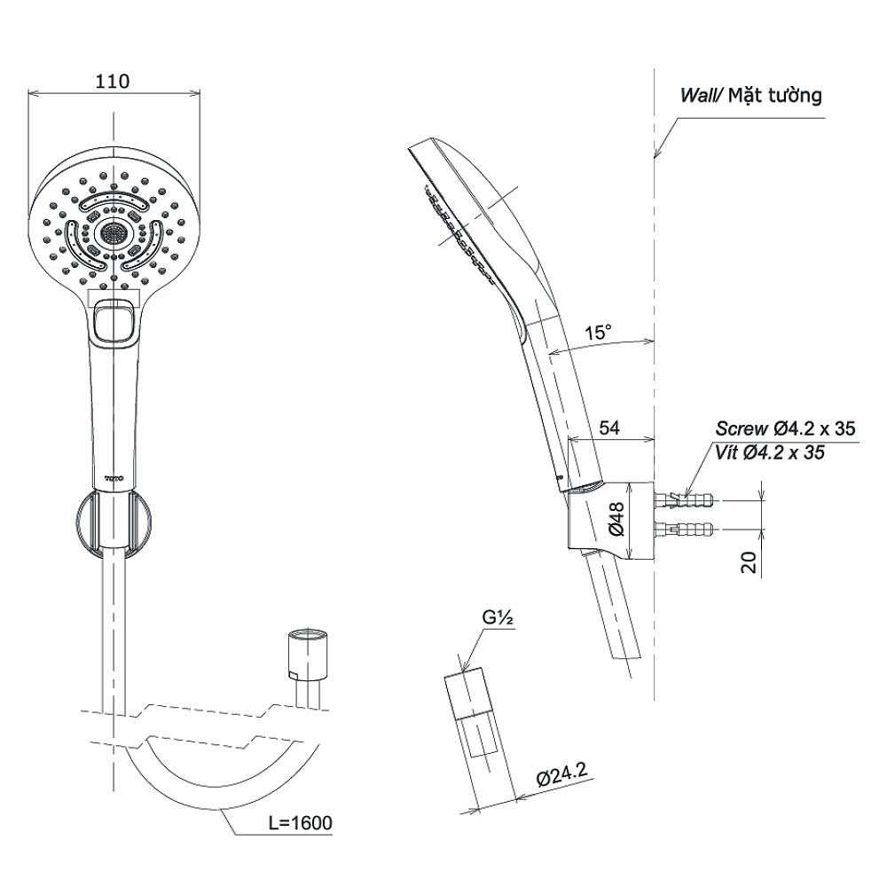 Bộ sen tắm Toto TBG01302VA/TBW01035V - Bùi Minh