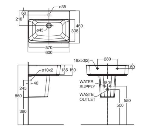 Bản vẽ chân chậu rửa  American Standard VF-7062