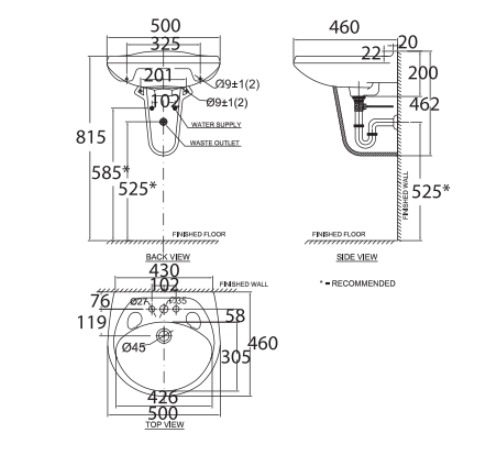 Bản vẽ chân chậu American Standard VF-0912