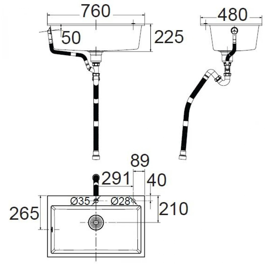 Bản vẽ Chậu bếp một hộc màu đen American Standard FFASX901