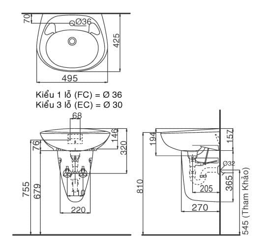 Chậu rửa treo tường Inax L-284VEC Bùi Minh
