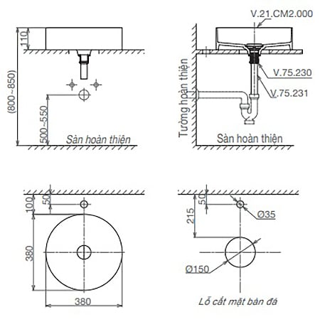 Bản vẽ kỹ thuật chậu rửa Viglacera CM02 - Bùi Minh