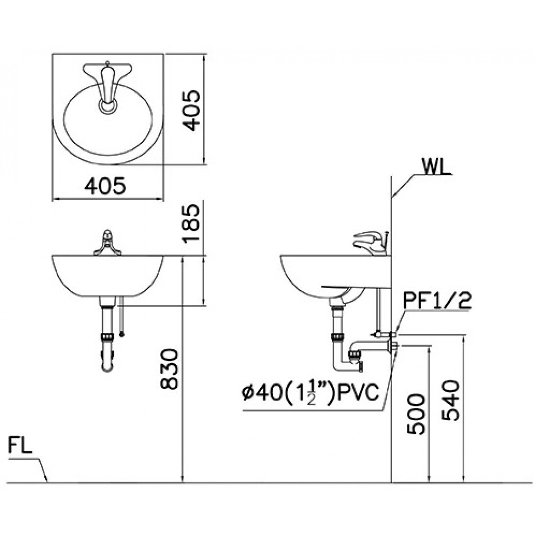 Bản vẽ kỹ thuật Chậu rửa mặt Caesar L2140