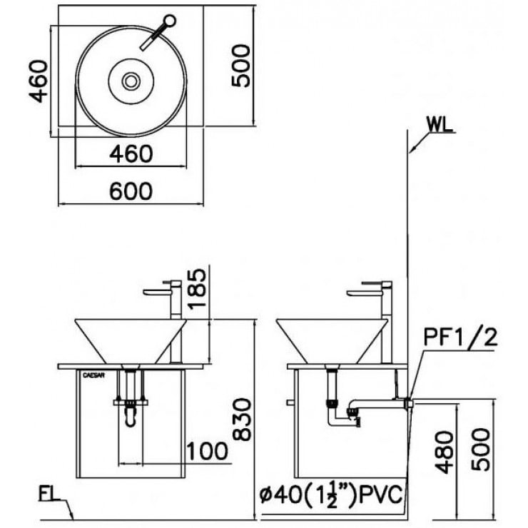 Bản vẽ kỹ thuật chậu rửa mặt đặt bàn L5225 - Bùi Minh
