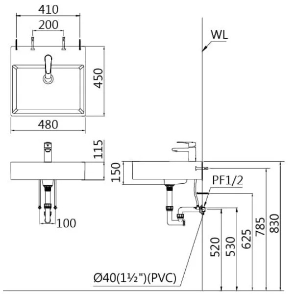 Bản vẽ kỹ thuật chậu rửa mặt dương bàn Caesar LF5301
