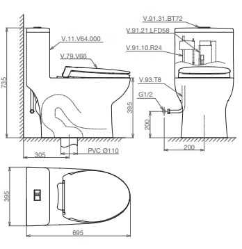 Bản vẽ kỹ thuật bàn cầu Viglacera V64 - Bùi Minh