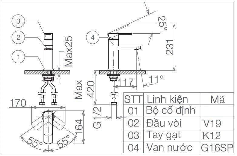 Bản vẽ kỹ thuật vòi chậu Viglacera VG112 - Bùi Minh
