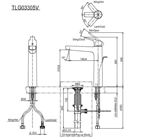 Vòi chậu nóng lạnh Toto TLG03305V - Bùi Minh
