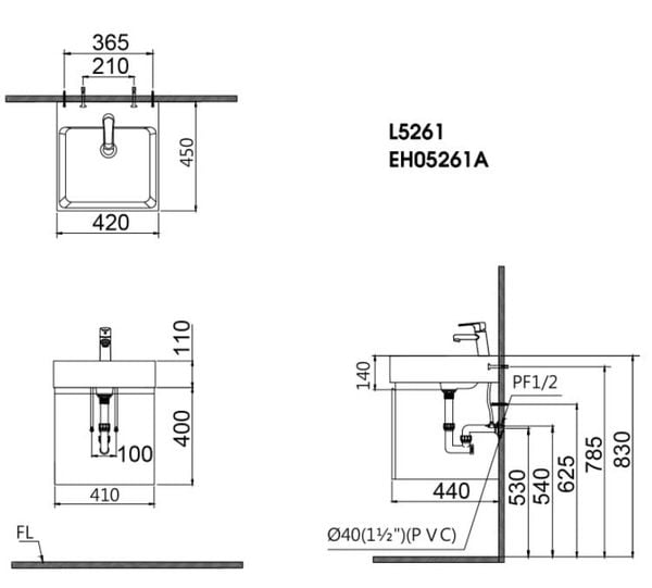 Bộ tủ lavabo Caesar LF5261+EH05261AV- Bùi Minh