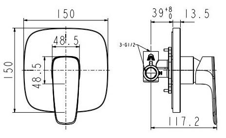 Bản vẽ van điều chỉnh sen tắm American Standard WF-1722 - Bùi Minh