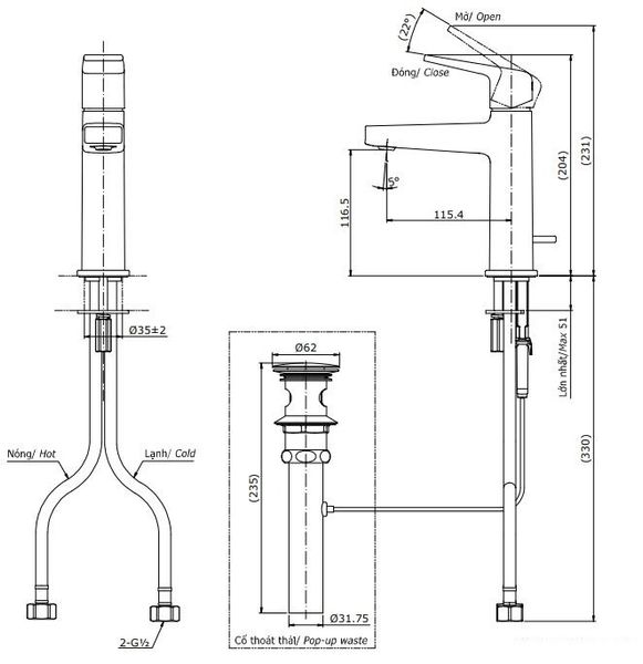 Vòi chậu nóng lạnh Toto TLG10301V - Bùi Minh
