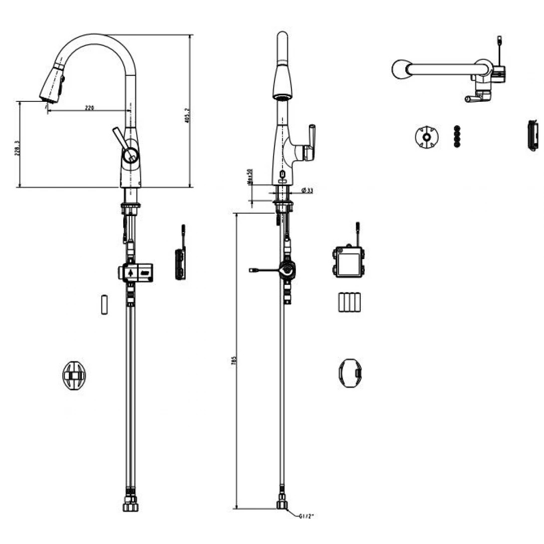 Bản vẽ Vòi bếp cảm ứng dùng pin American Standard 1009070000 Fairbury