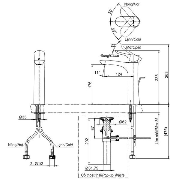 Vòi chậu nóng lạnh Toto TLG01304V - Bùi Minh