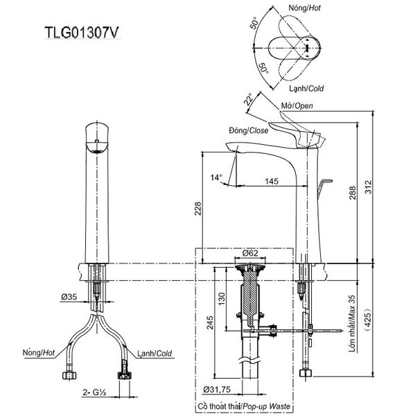 Vòi chậu nóng lạnh Toto TLG01307V - Bùi Minh