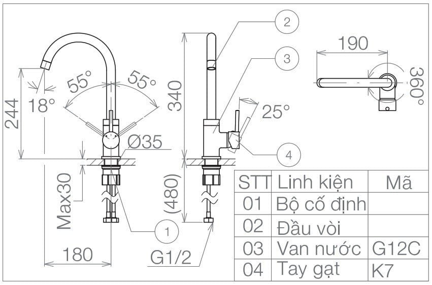 Bản vẽ Vòi bếp Viglacera VG731 - Bùi Minh