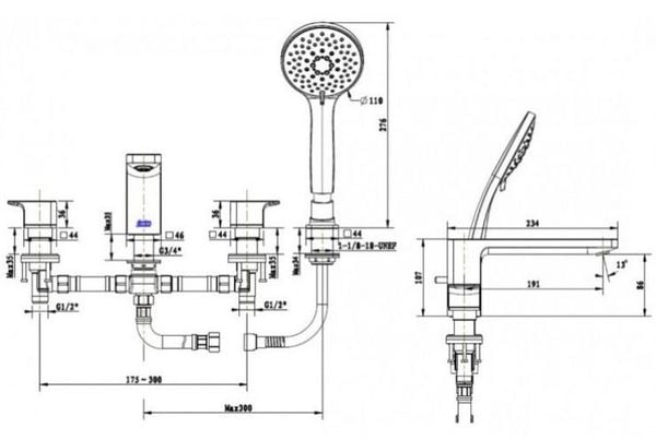 Vòi xả bồn tắm American Standard WF-1300BHG màu ghi - Bùi Minh