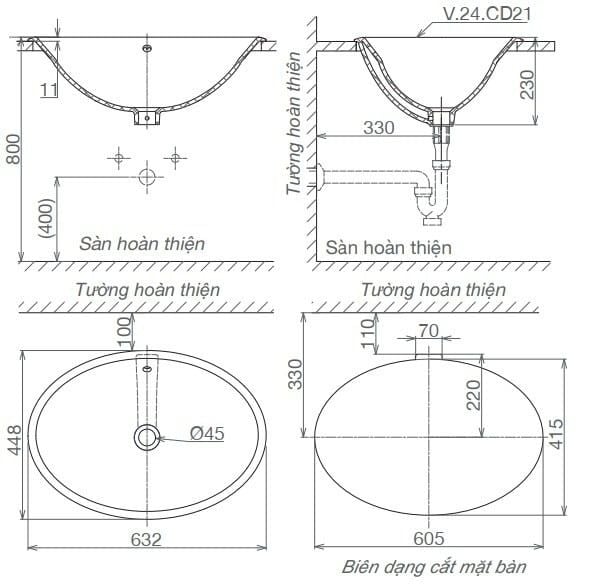 Chậu rửa âm bàn Viglacera CD21 - Bùi Minh