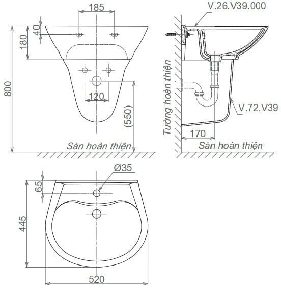 Chậu rửa treo tường Viglacera VI39 - Bùi Minh