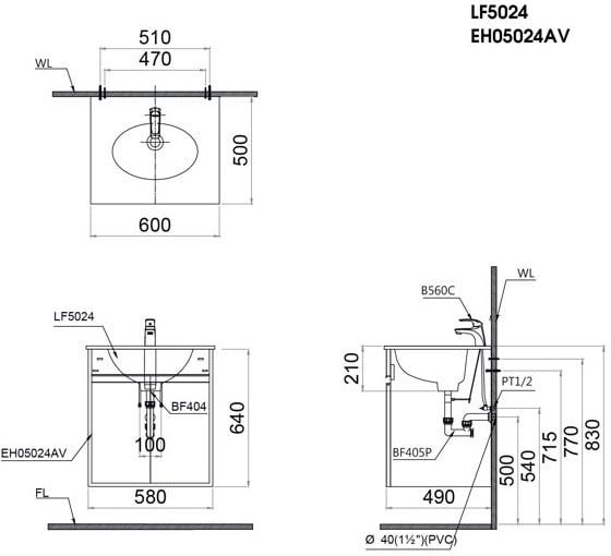 Bộ Tủ Lavabo Caesar LF5024+EH05024AV - Bùi Minh