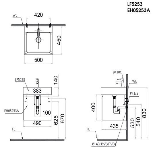 Bộ Tủ Lavabo Caesar Treo Tường LF5253/EH05253ATGV - Bùi Minh