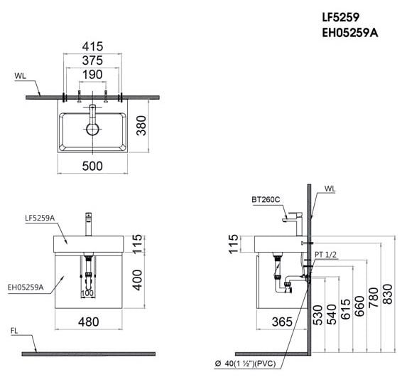 Bộ Tủ Lavabo Caesar LF5259+EH05259AWV - Bùi Minh