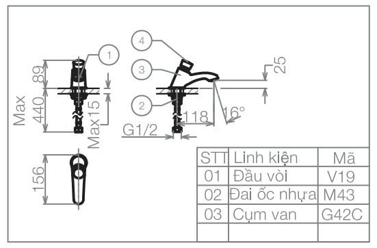 Vòi xả trễ Viglacera VG109 - Bùi Minh