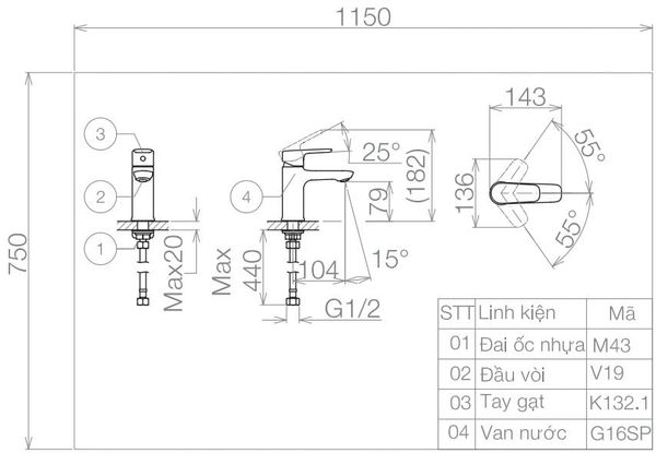 Vòi chậu 1 đường lạnh VG132.2 Viglacera - Bùi minh