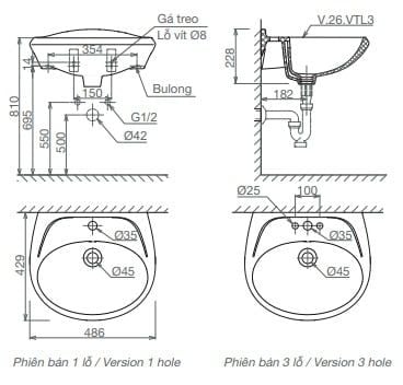 Chậu rửa treo tường Viglacera VTL3+VI5 - Bùi Minh