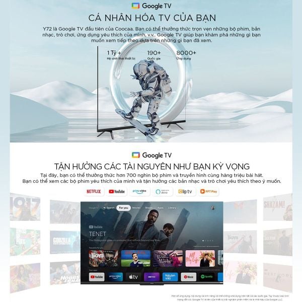 Thư viện giải trí đa dạng của Google TV trên Coocaa 55Y72