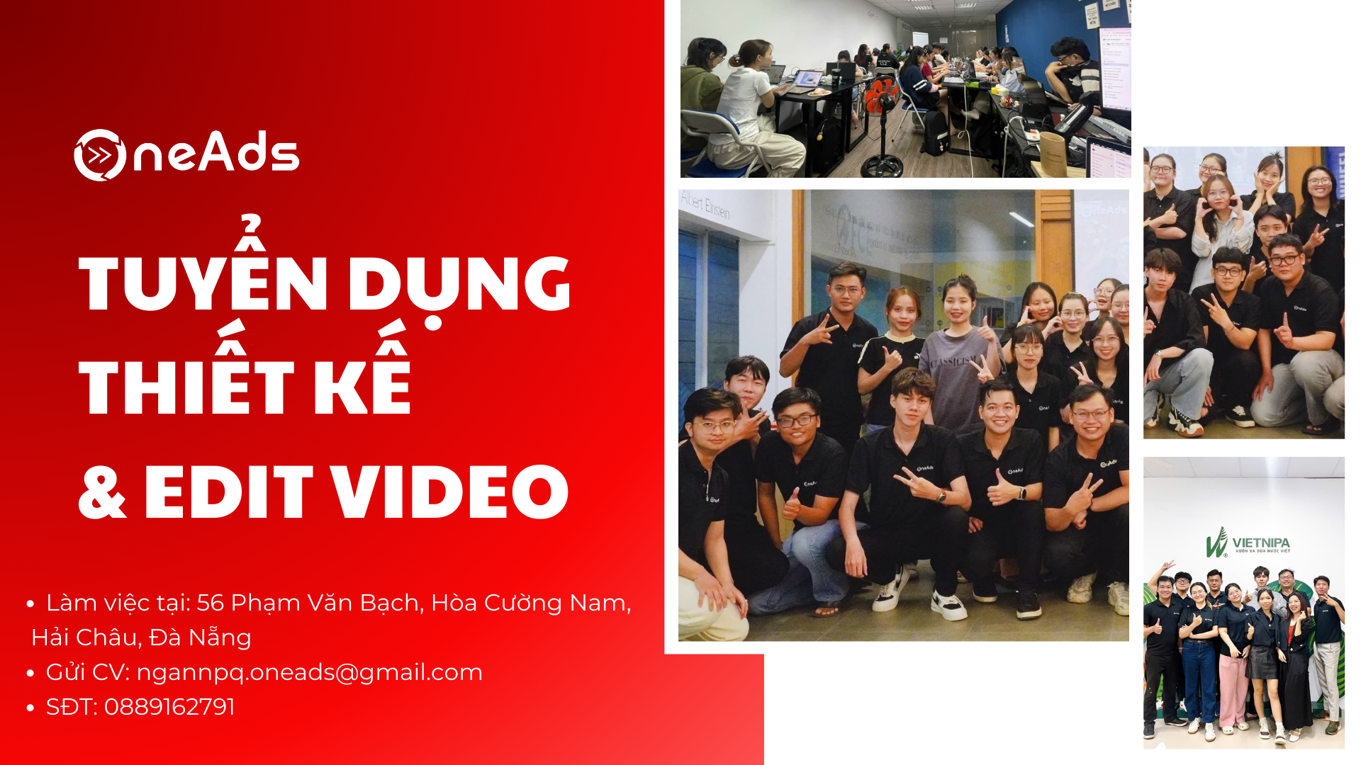 [Đà Nẵng]Tuyển Dụng Nhân viên Thiết kế & Edit Video [56 Phạm Văn Bạch, Hòa Cường Nam, Hải Châu]