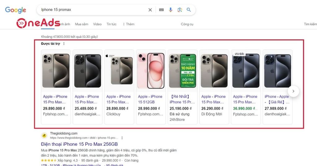 Vị trí hiển thị của Google Shopping