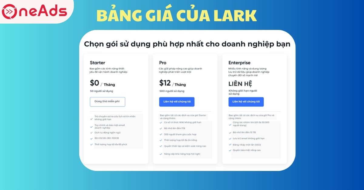 Bảng giá của Lark